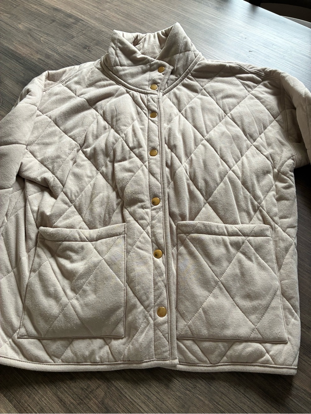 Quilted Snap-Front Bomber Jacket in Light Cream
